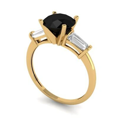 Pre-owned Pucci 2 Round 3 Stone Natural Onyx Classic Bridal Statement Ring Solid 14k Yellow Gold