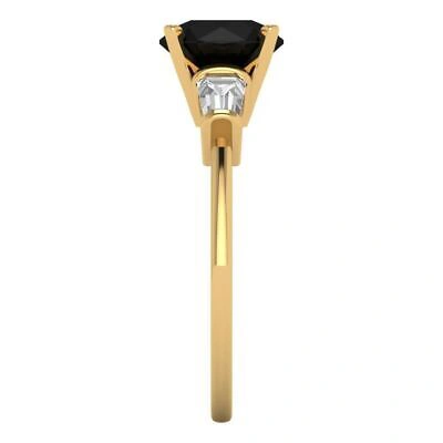 Pre-owned Pucci 2 Round 3 Stone Natural Onyx Classic Bridal Statement Ring Solid 14k Yellow Gold