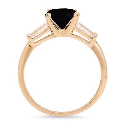 Pre-owned Pucci 2 Round 3 Stone Natural Onyx Classic Bridal Statement Ring Solid 14k Yellow Gold