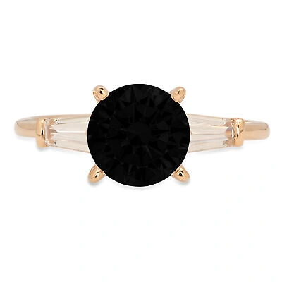 Pre-owned Pucci 2 Round 3 Stone Natural Onyx Classic Bridal Statement Ring Solid 14k Yellow Gold