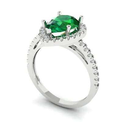 Pre-owned Pucci 2.45 Ct Pear Cut Simulated Halo Emerald Stone Promise Bridal Ring 14k White Gold