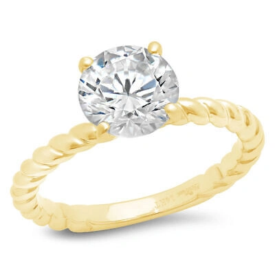 Pre-owned Pucci 1.8 Round Rope Knot White Simulated Statement Wedding Ring 14k Yellow Solid Gold
