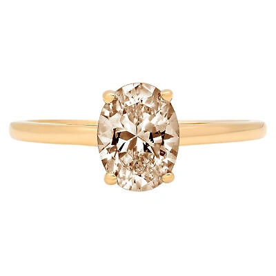 Pre-owned Pucci 1ct Oval Cut Simulated Champagne Wedding Promise Designer Ring Yellow Solid Gold