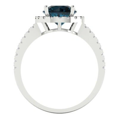 Pre-owned Pucci 1.8ct Round Cut Halo Royal Blue Topaz Promise Bridal Wedding Ring 14k White Gold