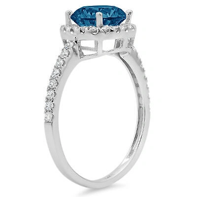 Pre-owned Pucci 1.8ct Round Cut Halo Royal Blue Topaz Promise Bridal Wedding Ring 14k White Gold