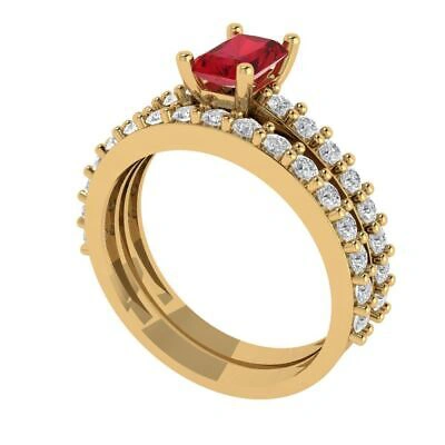 Pre-owned Pucci 2.5 Pear Baguette 3stone Simulated Ruby Classic Designer Ring 14k Yellow Gold