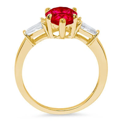 Pre-owned Pucci 2.5 Pear Baguette 3stone Simulated Ruby Classic Designer Ring 14k Yellow Gold