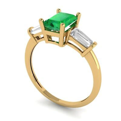 Pre-owned Pucci 2 Ct Emerald 3 Stone Simulated Emerald Promise Wedding Ring 14k Yellow Gold