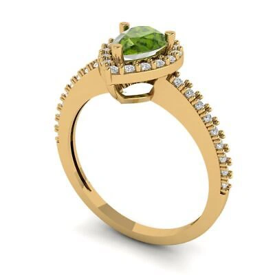 Pre-owned Pucci 1.22 Pear Natural Peridot Classic Bridal Statement Ring Real 14k Yellow Gold