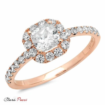 Pre-owned Pucci 1.23 Ct Princess Cut Lab Created Diamond Stone 18k Rose Gold Halo Ring In G-h