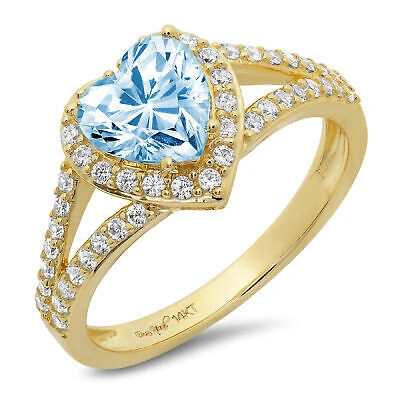 Pre-owned Pucci 1.7ct Heart Swiss Topaz Solid 18k Yellow Gold Halo Statement Wedding Bridal Ring
