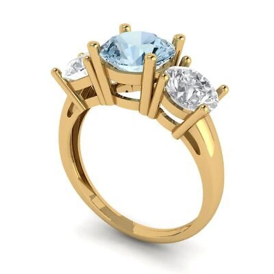 Pre-owned Pucci 3.2ct Round 3 Stone Swiss Topaz Promise Bridal Wedding Ring 14k Yellow Gold
