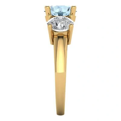Pre-owned Pucci 3.2ct Round 3 Stone Swiss Topaz Promise Bridal Wedding Ring 14k Yellow Gold