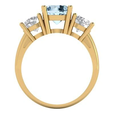 Pre-owned Pucci 3.2ct Round 3 Stone Swiss Topaz Promise Bridal Wedding Ring 14k Yellow Gold