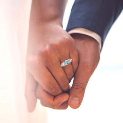 Pre-owned Pucci 3.2ct Round 3 Stone Swiss Topaz Promise Bridal Wedding Ring 14k Yellow Gold
