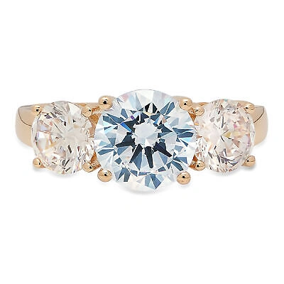 Pre-owned Pucci 3.2ct Round 3 Stone Swiss Topaz Promise Bridal Wedding Ring 14k Yellow Gold