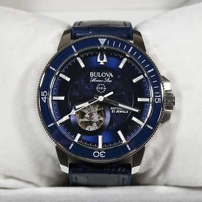 Pre-owned Bulova Marine Star Men's Stainless Steel Automatic Blue Dial Watch 96a291