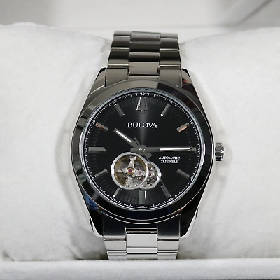 Pre-owned Bulova Surveyor Stainless Steel Black Dial Automatic Men's Watch 96a270