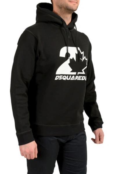 Pre-owned Dsquared2 Men's Black Logo Print Long Sleeve Hooded Sweatshirt Hoodie