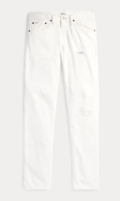 Pre-owned Polo Ralph Lauren White Distressed Repaired Sullivan Slim Fit Denim Jeans