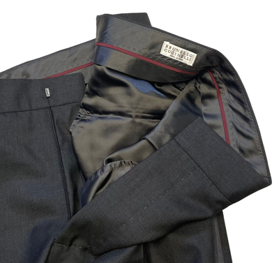 Pre-owned Brunello Cucinelli Men's Tuxedo Pants Size 34 / 50 Dark Grey Wool & Silk -$1,350 In Gray