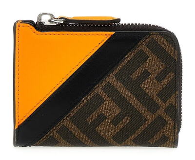 Pre-owned Fendi 'ff Diagonal Zip Around Wallet' Auth Men's Canvas/leather Tobacco/org In Brown/orange (f1kjs)