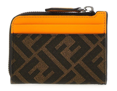 Pre-owned Fendi 'ff Diagonal Zip Around Wallet' Auth Men's Canvas/leather Tobacco/org In Brown/orange (f1kjs)