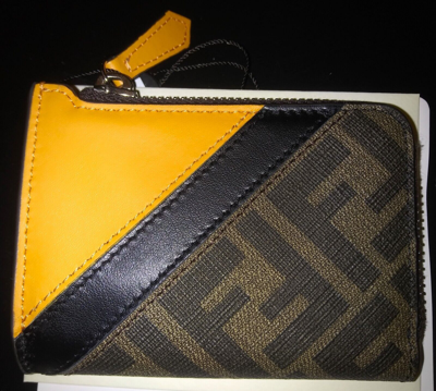 Pre-owned Fendi 'ff Diagonal Zip Around Wallet' Auth Men's Canvas/leather Tobacco/org In Brown/orange (f1kjs)