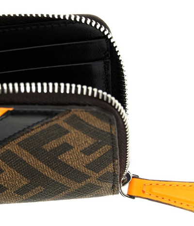 Pre-owned Fendi 'ff Diagonal Zip Around Wallet' Auth Men's Canvas/leather Tobacco/org In Brown/orange (f1kjs)