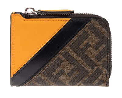 Pre-owned Fendi 'ff Diagonal Zip Around Wallet' Auth Men's Canvas/leather Tobacco/org In Brown/orange (f1kjs)