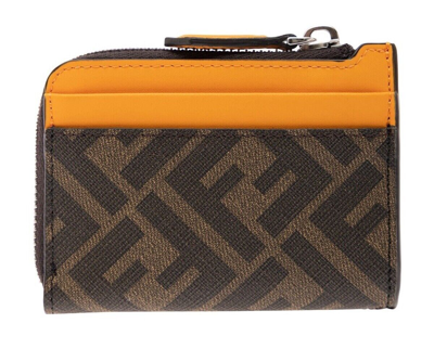 Pre-owned Fendi 'ff Diagonal Zip Around Wallet' Auth Men's Canvas/leather Tobacco/org In Brown/orange (f1kjs)