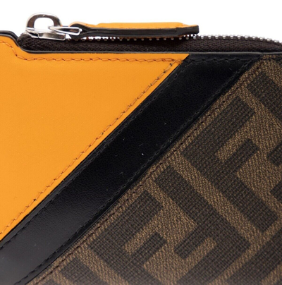 Pre-owned Fendi 'ff Diagonal Zip Around Wallet' Auth Men's Canvas/leather Tobacco/org In Brown/orange (f1kjs)