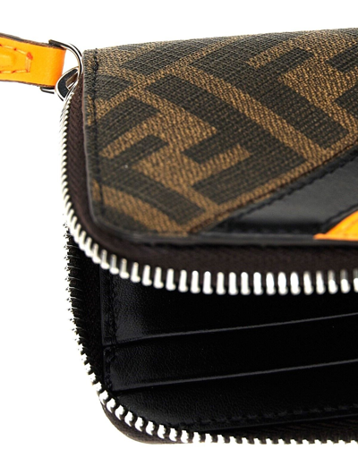 Pre-owned Fendi 'ff Diagonal Zip Around Wallet' Auth Men's Canvas/leather Tobacco/org In Brown/orange (f1kjs)