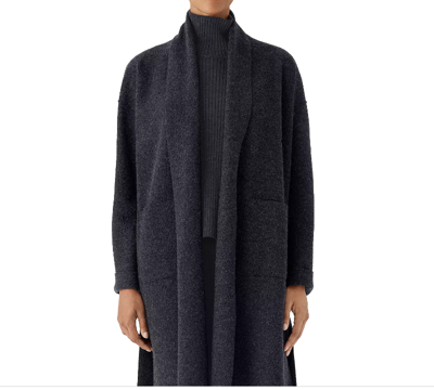 Pre-owned Eileen Fisher Lightweight Boiled Wool Lng Cardig Coat Charcoal Dark Grayxl