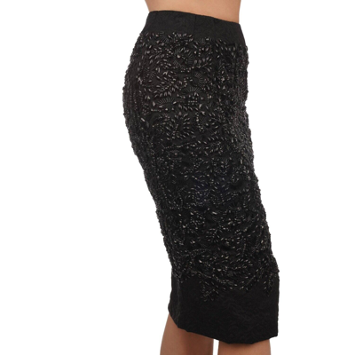 Pre-owned Dolce & Gabbana Floral Crystals Pearl Jacquard Skirt Black It 42 6 S M 07929