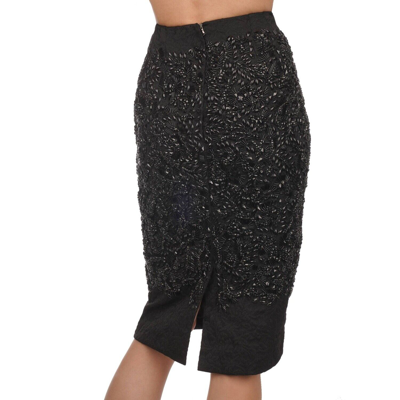 Pre-owned Dolce & Gabbana Floral Crystals Pearl Jacquard Skirt Black It 42 6 S M 07929
