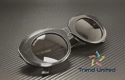 Pre-owned Balenciaga Bb0235s 001 Round Oval Acetate Black Grey 52 Mm Women's Sunglasses In Gray