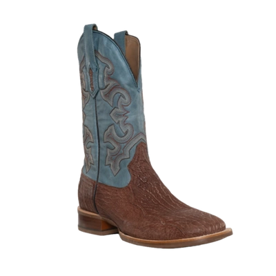 Pre-owned Corral Men's Embroidered Honey Brown & Shark Blue Square Toe Boots A4421