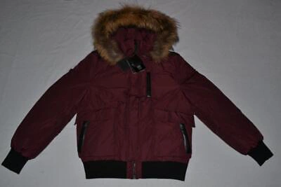 Pre-owned Mackage Authentic  Diego Bordeaux Down Bomber Fur Hood Men Jacket All Sizes In 44