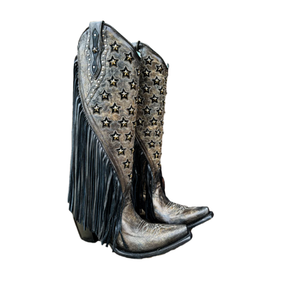Pre-owned Corral Boots Corral Ladies Stars & Studded Embroidered Black Snip Toe Boots C4083