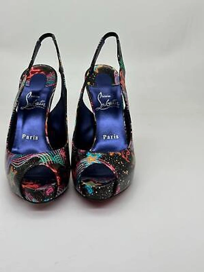 Pre-owned Christian Louboutin Hot Chick Sling Alta Scallop Starlight Heel Pump Shoes $1045 In Multicolor