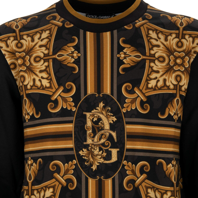 Pre-owned Dolce & Gabbana Baroque Cotton Silk Dg Logo Sweater Black Gold 13455