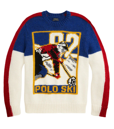 Pre-owned Polo Ralph Lauren Wool -blend Ski 92 Knit Crewneck Sweater In White