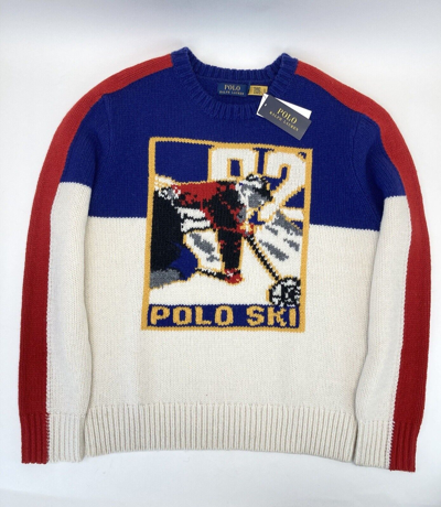 Pre-owned Polo Ralph Lauren Wool -blend Ski 92 Knit Crewneck Sweater In White