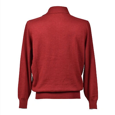Pre-owned Brunello Cucinelli Men's Polo Style 100% Cashmere 1/4 Button Sweater/pullover In Red