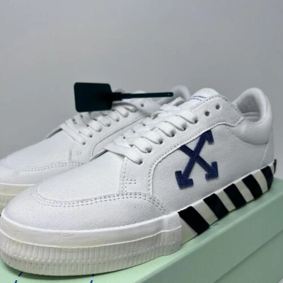 Pre-owned Off-white Vulcanized Low Top Men's Sneakers Size 8 Us/ 41 Eu White Black Blue