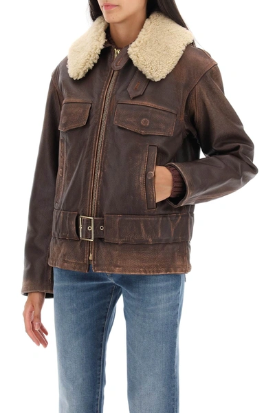 Shop Golden Goose 'ilaria' Calf-leather Biker Jacket Women In Brown
