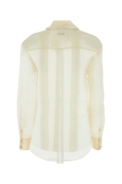 Shop Khaite Woman Ivory Silk See-through Shirt In White