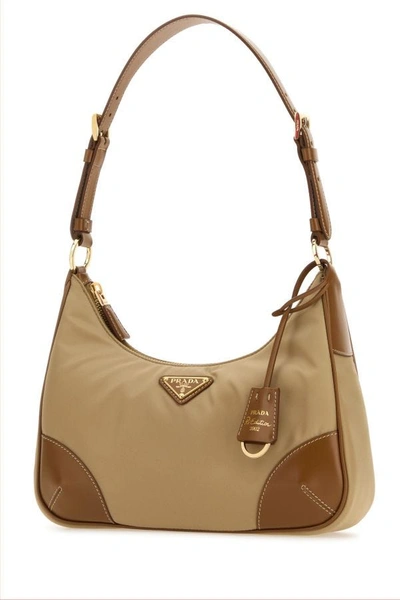 Shop Prada Woman Camel Re-nylon Re-edition 2002 Shoulder Bag In Brown