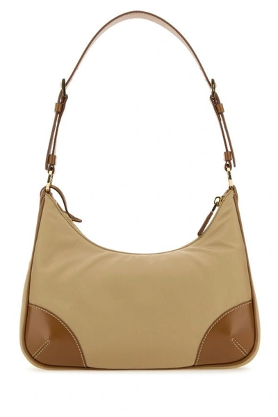 Shop Prada Woman Camel Re-nylon Re-edition 2002 Shoulder Bag In Brown